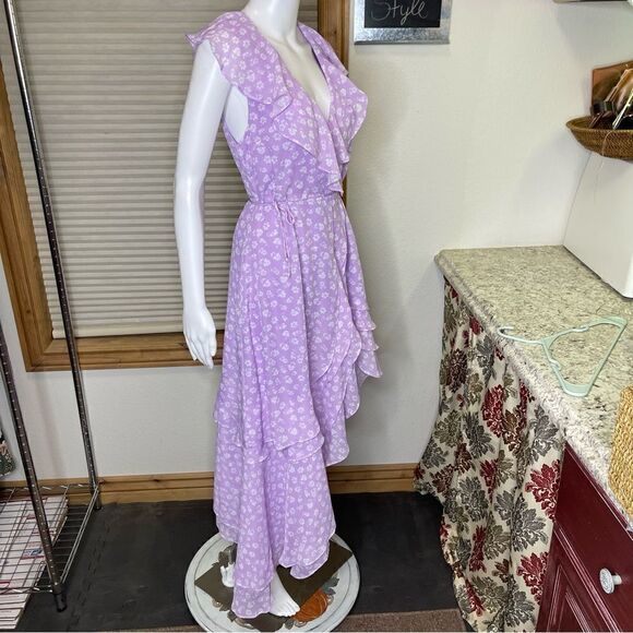 Lulu’s Cornelia Lavender Floral Print Ruffled Wrap Midi Dress - Picture 9 of 13